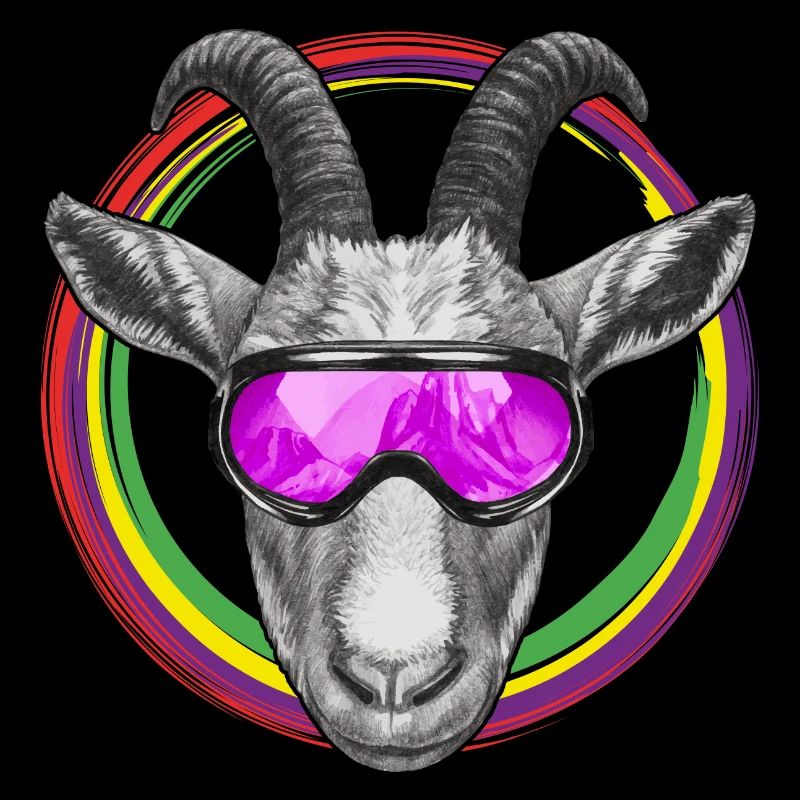 Chèvre cool avec des lunettes de ski violettes