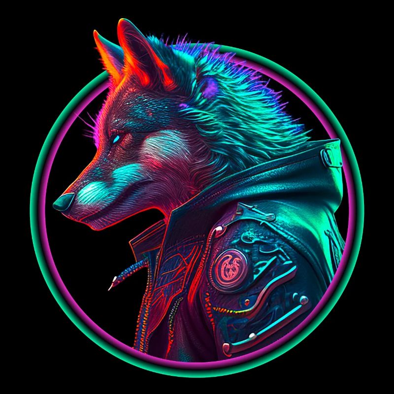 Neon Punk Wolf in leather jacket