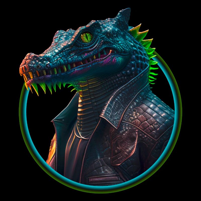 Neon Punk Krokodil in Lederjacke