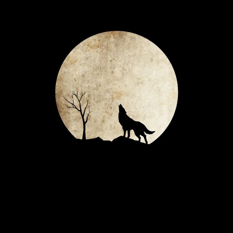 Heulender Wolf mit Mond