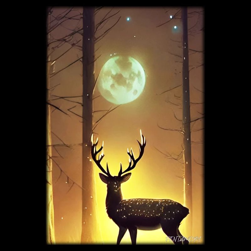 Deer Moon Moonlight Forest Winter Snow Forest Animal