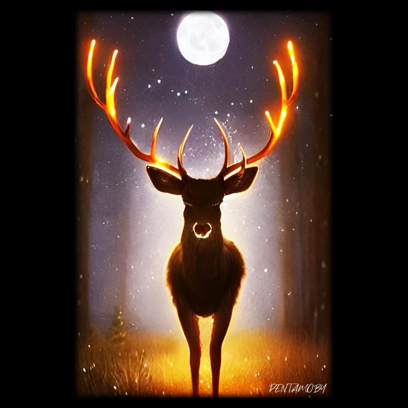 Deer Moon Moonlight Forest Winter Snow Forest Animal