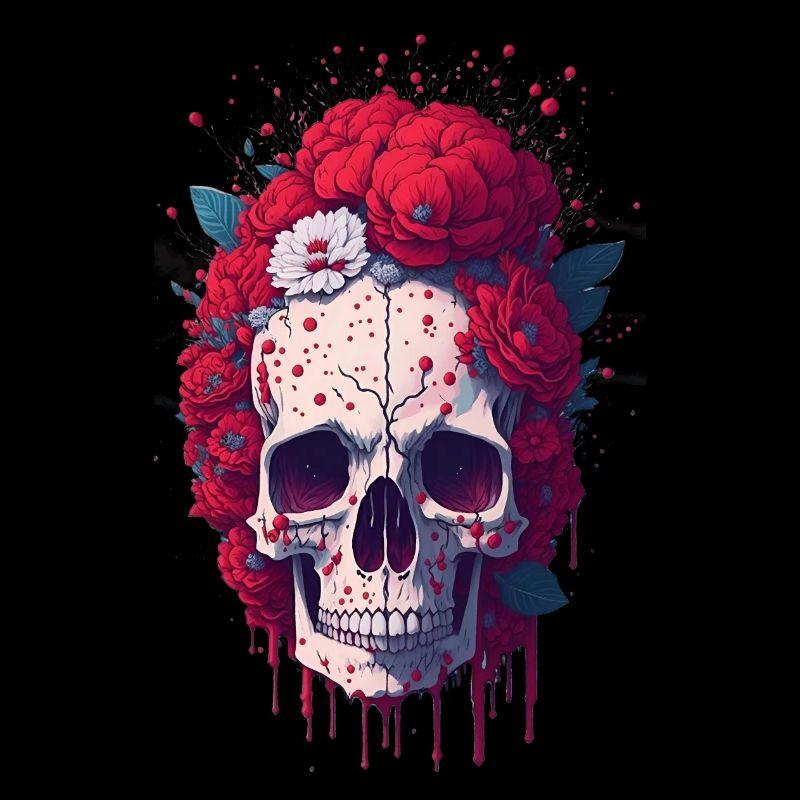 Totenkopf mit roten Blumen