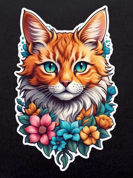 chat et fleur aquarelle