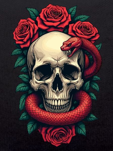 Skull Roses and Snake