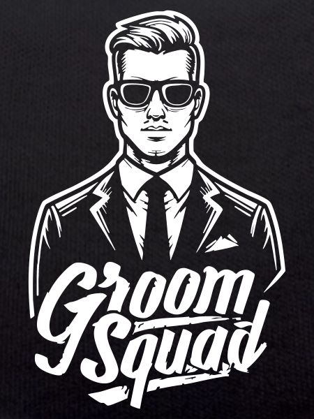 Bräutigam „Groom Squad“-Motiv im Retro-Design