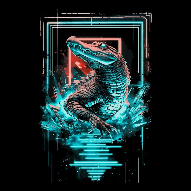 Alligator Crocodile Reptile Predator Neon Colorful Art