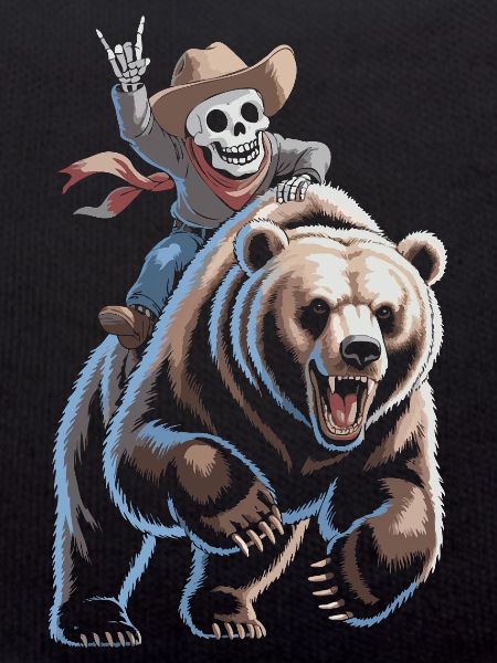 Skeleton cowboy on bear