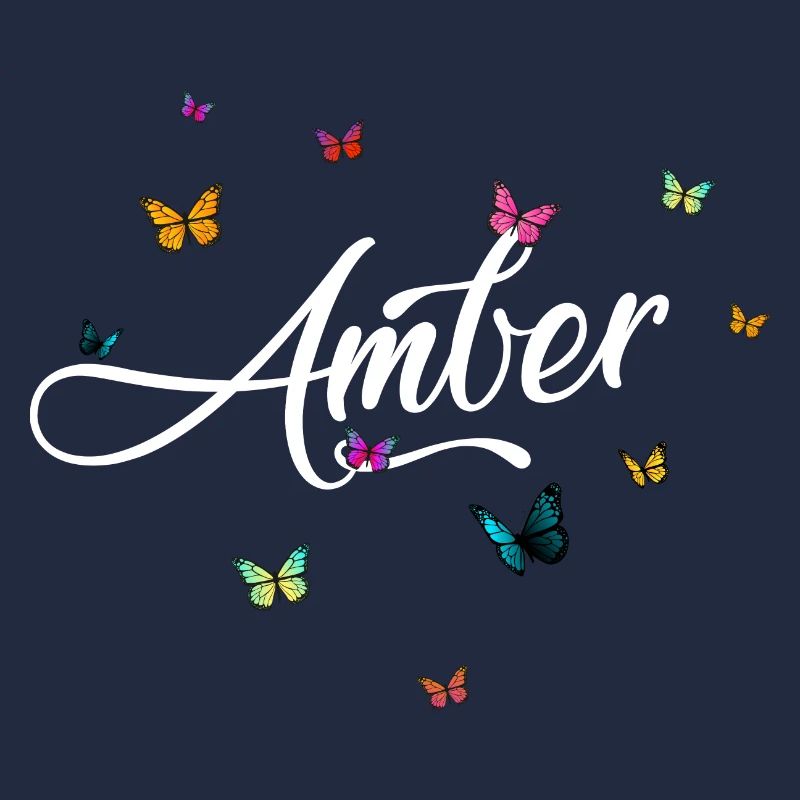 AMBER - Mädchen Name mit bunten Schmetterlingen