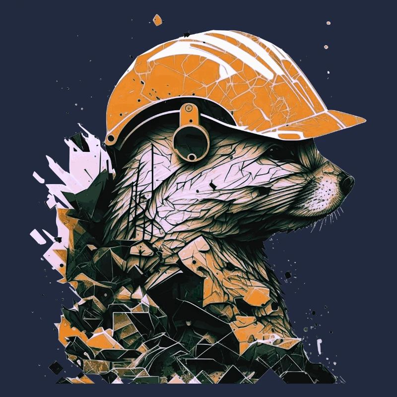 A marten as a construction worker with a yellow construction helmet