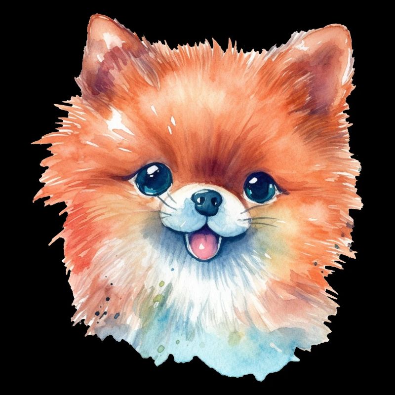 Miniature Spitz Watercolor Drawing