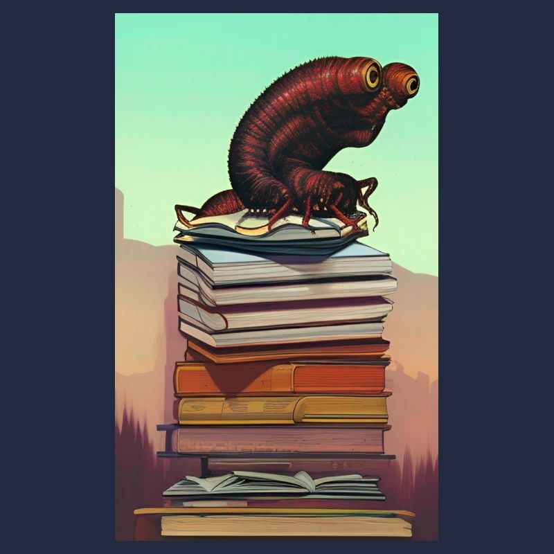 Comic Cartoon Creepy Bookworm Book Stack