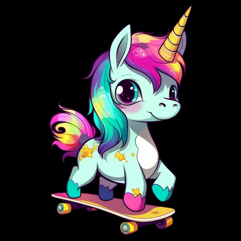 Einhorn auf einem Skateboard