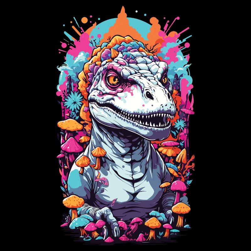 Oeuvre psychédélique Dino champignon Rave