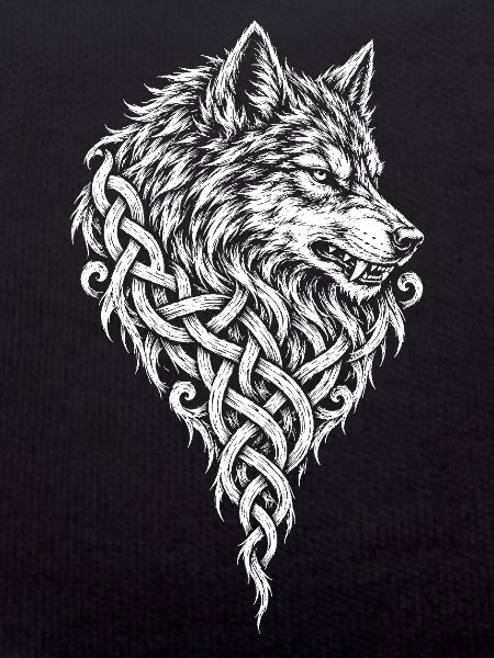 Wolfskopf im Flechtwerk – Nordischer Wolf