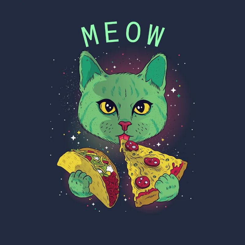 Drôle de chat de science cosmique - Manger du taco et de la pizza