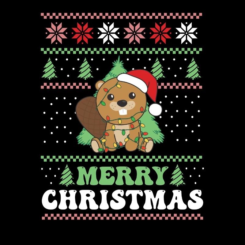 Merry Christmas retro ugly christmas beaver