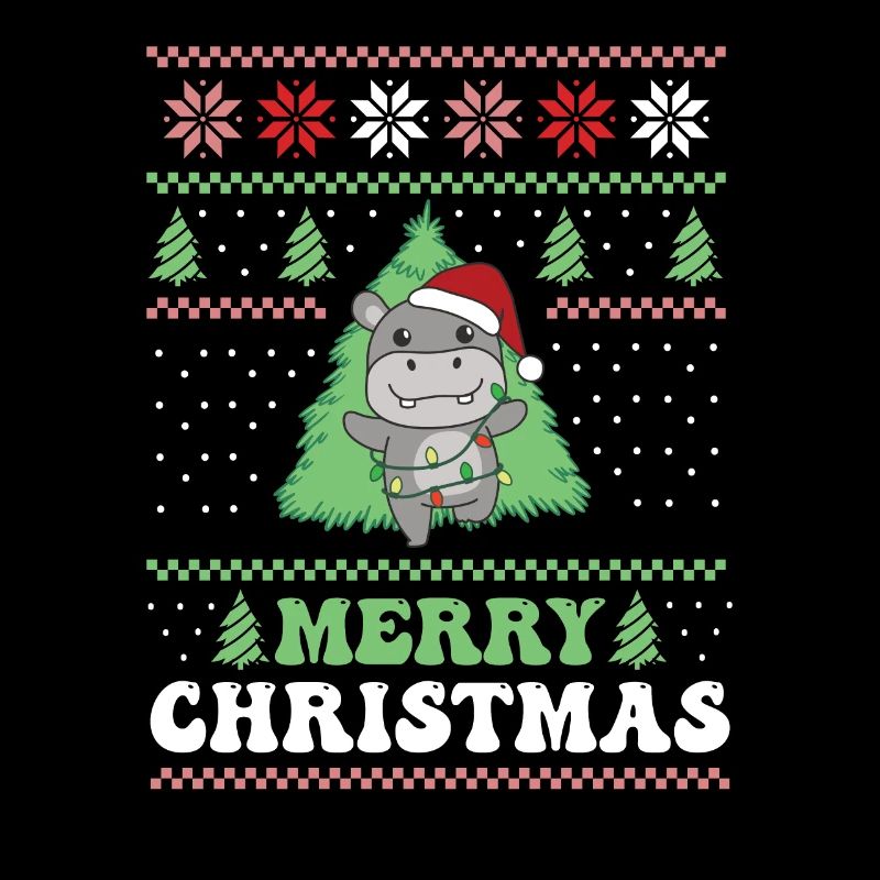 Joyeux Noël rétro moche Noël Hippopotame