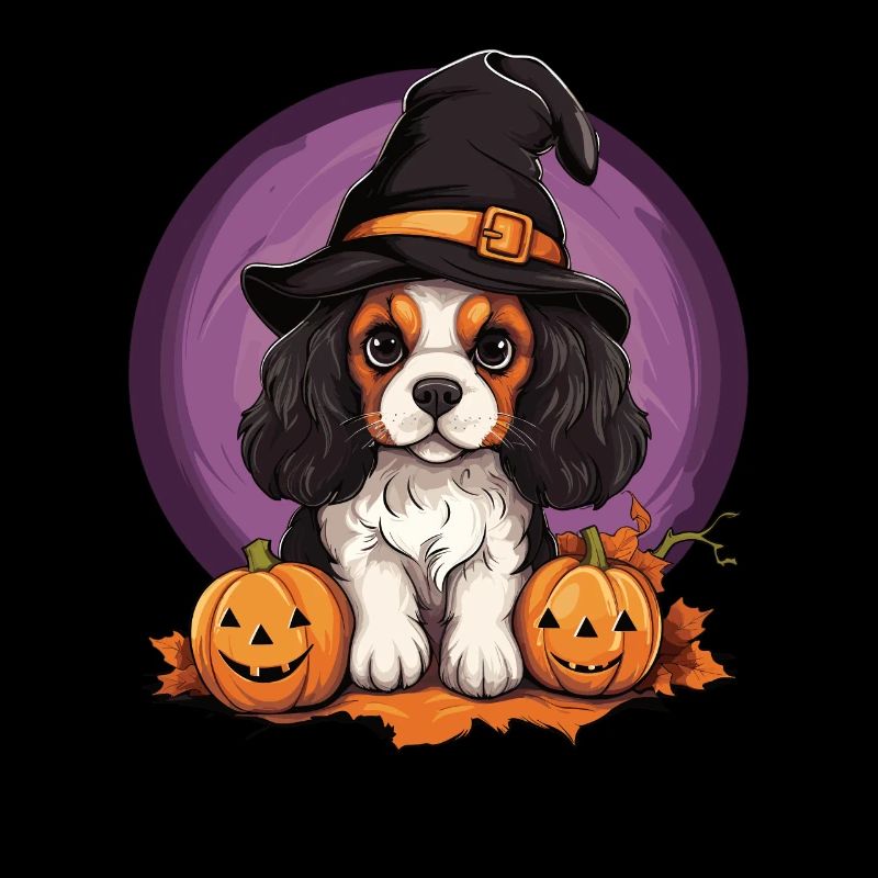 Halloween Chapeau de Sorcière Citrouille Chien Cavalier King