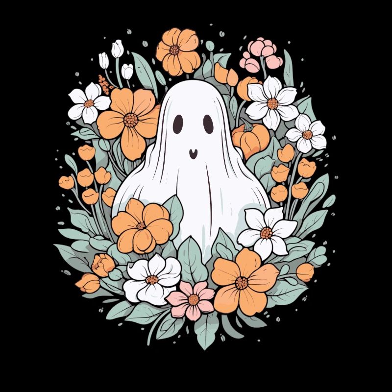 Halloween Groovy Ghost Hippie Fleurs Vintage