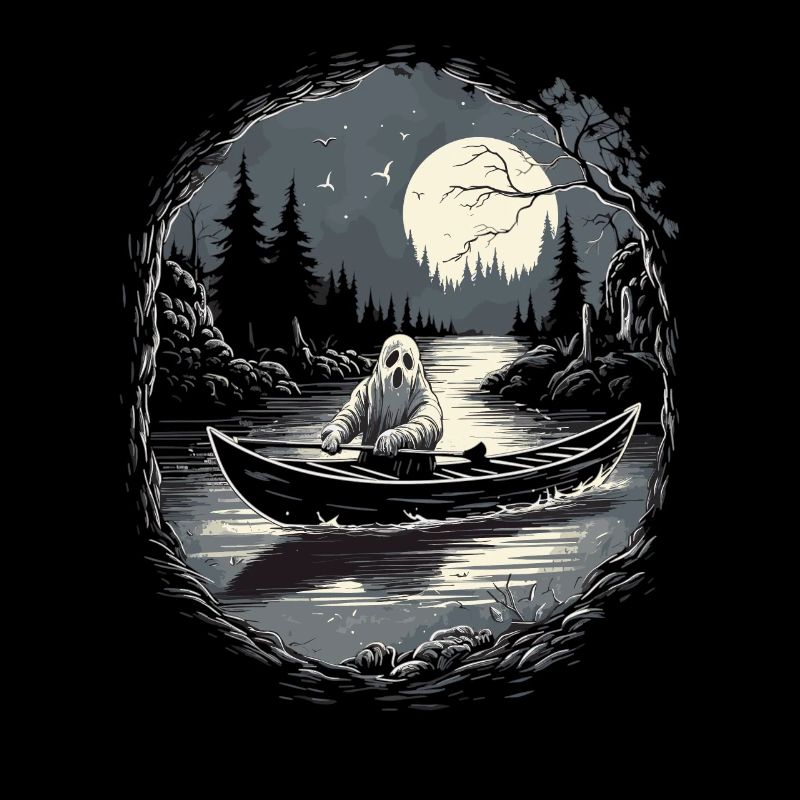 Vintage Ghost River Boat Gothique Halloween