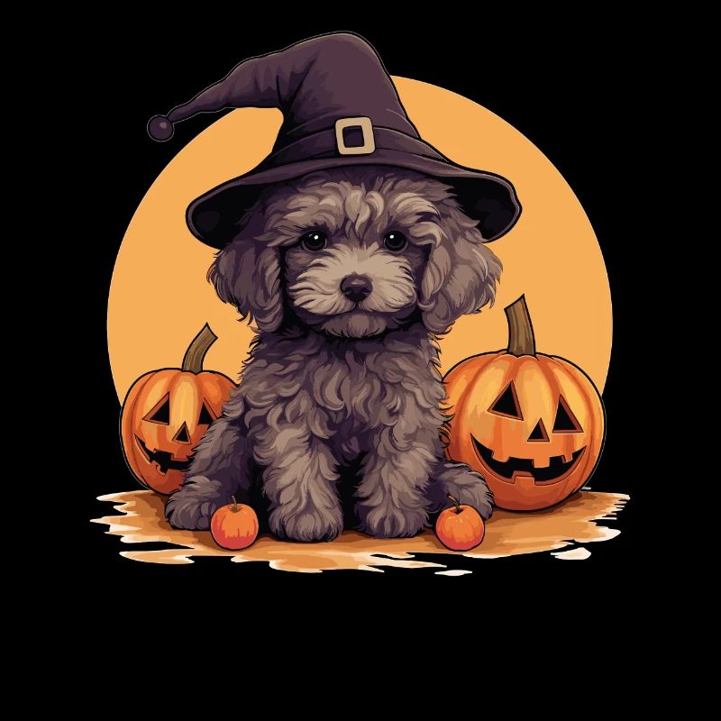 Halloween Witch Hat Pumpkin Dog Poodle