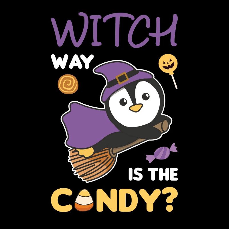 Pinguin Hexen Witch way is the candy Happy