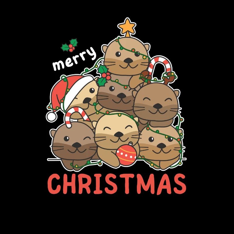 Otter Christmas Tree Merry Christmas