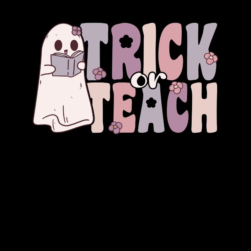 trick or teach groovy ghost with vintage flowers
