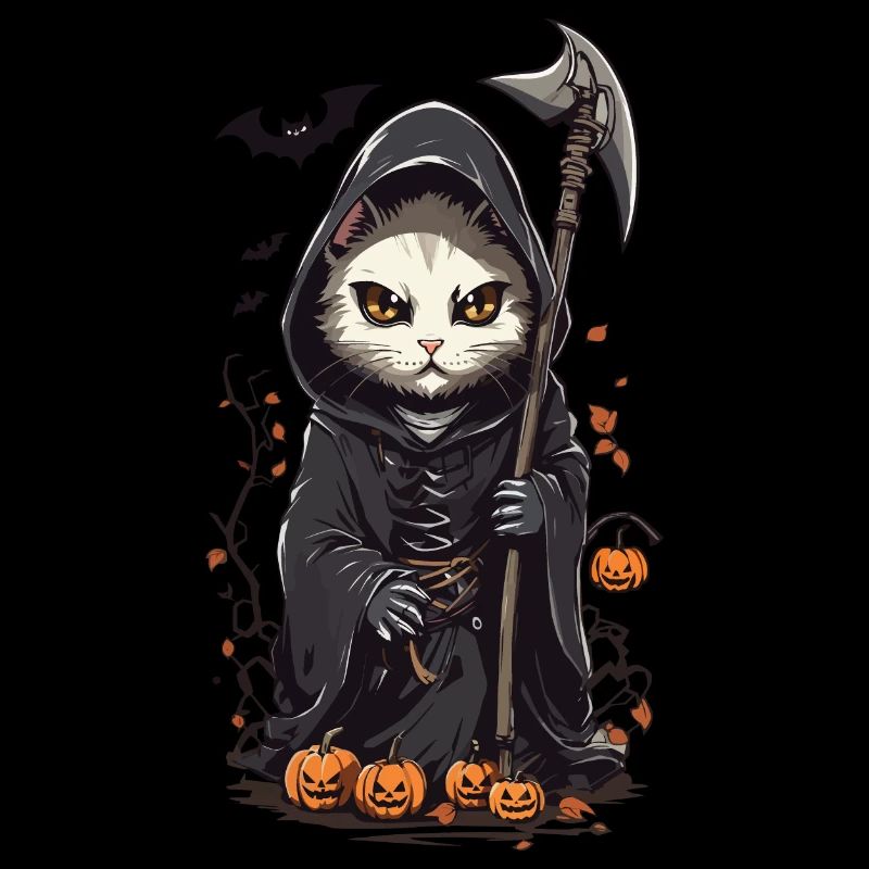 Cute creepy cat Grim Reaper Halloween design