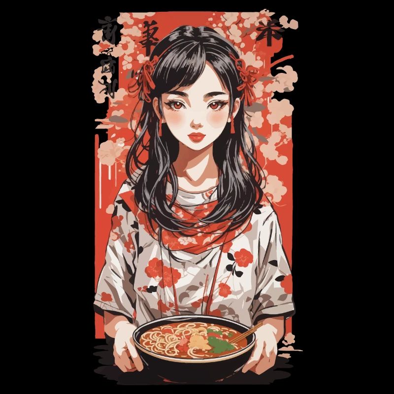 Japanisches Ramen Suppen Mädchen Ukiyo-E Stil