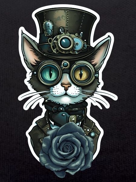 Chat Steampunk Rose Noire Gothique