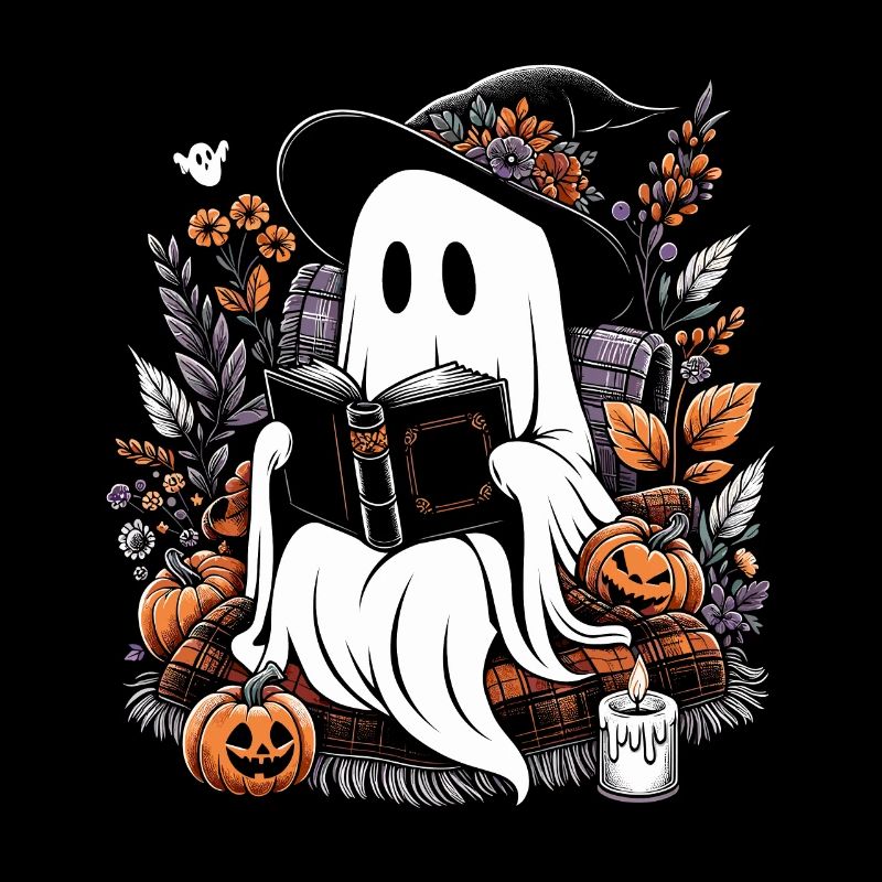 Ghost Reading Books Pumpkin Halloween