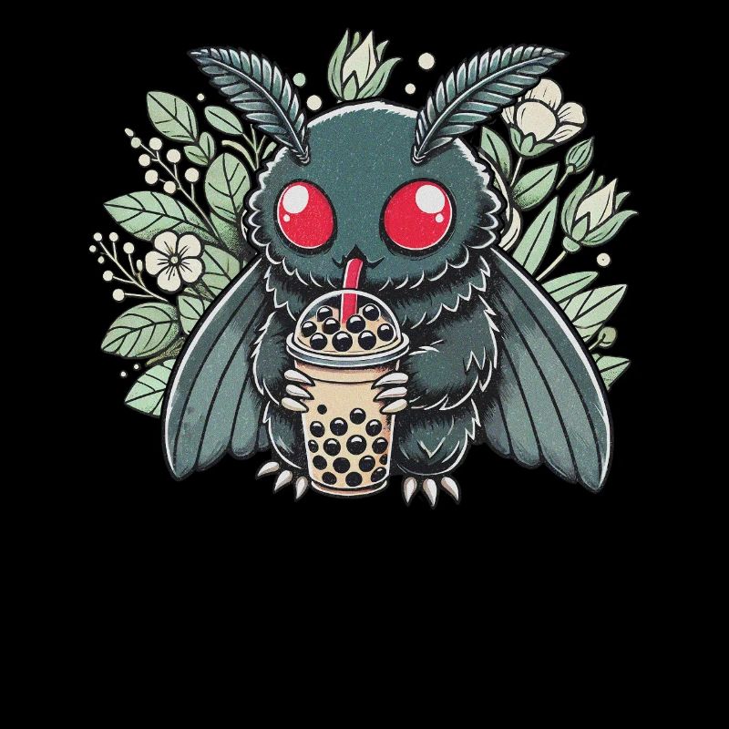 Mothman Enjoying Bubble Tea