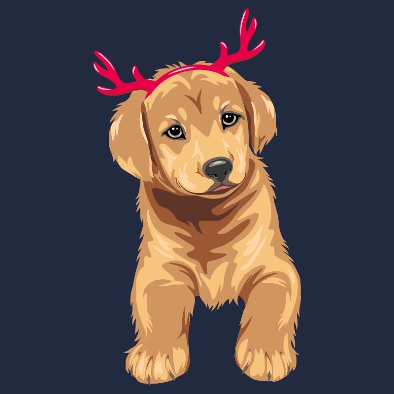 Mignon chiot Retriever chien avec des cornes de cerf de Noël