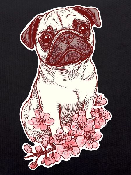 Mops mit Blüten