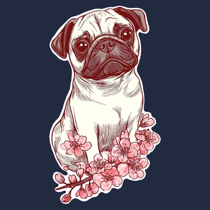 Mops mit Blüten