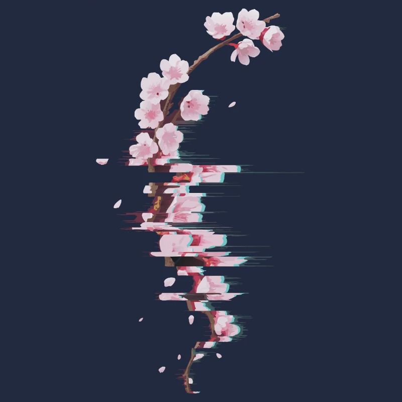 Glitch Kirschblüte moderner Blütenzweig