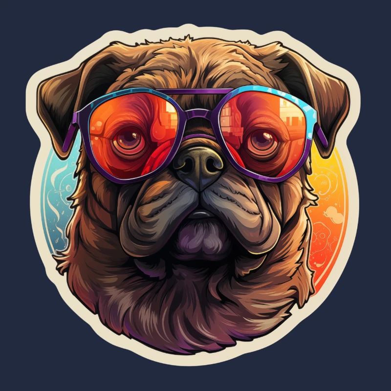 Mops Retro Farben vintage mit Sonnenbrille