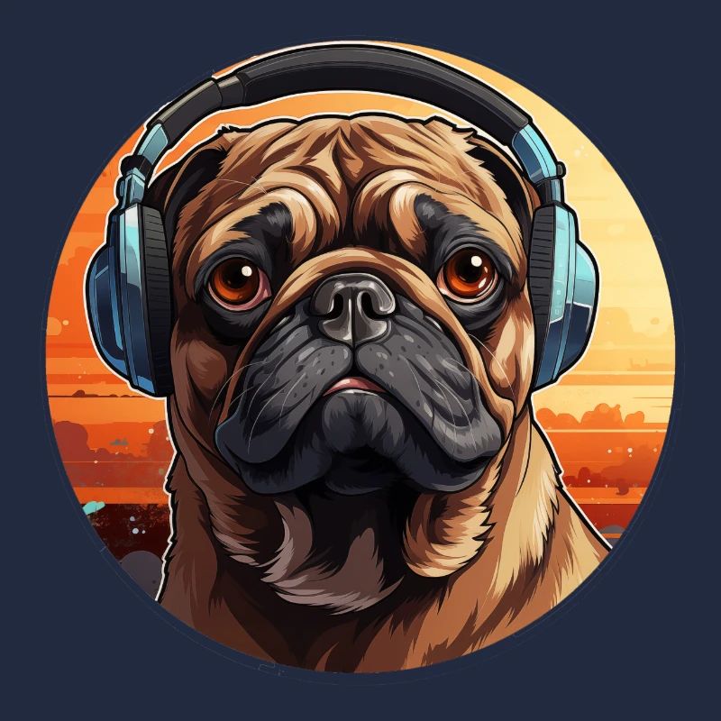 Mops mit Kopfhörer