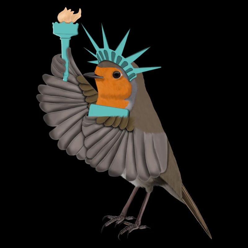 Rotkehlchen als Freiheitsstatue Lustiger Vogel