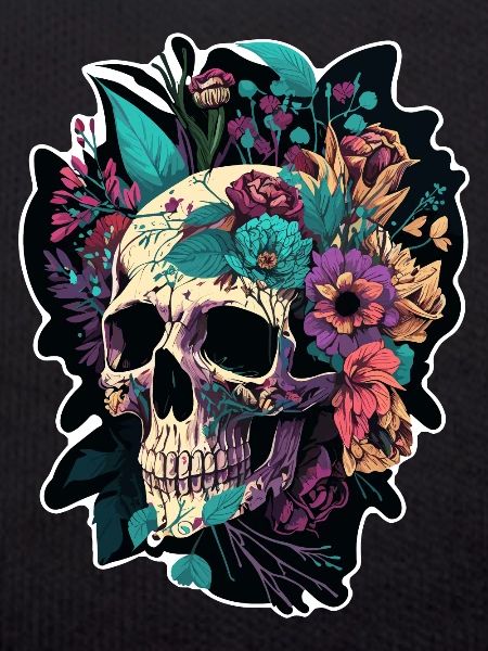 Human Skull & Flowers 5