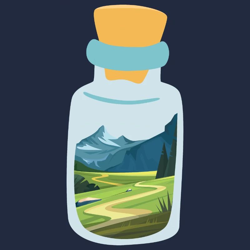 Message in a bottle with mountains