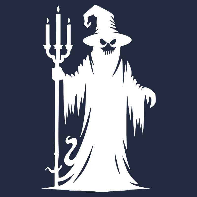Halloween Zauberer mit Kerzen Leuchter in der Hand
