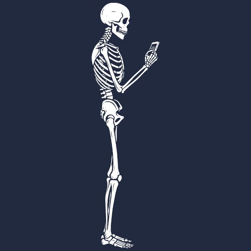 Lustiges Skelett mit Smartphone-Texten