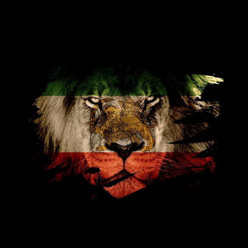 Persien-Flagge u. Afrikanisches Löwe-Bild
