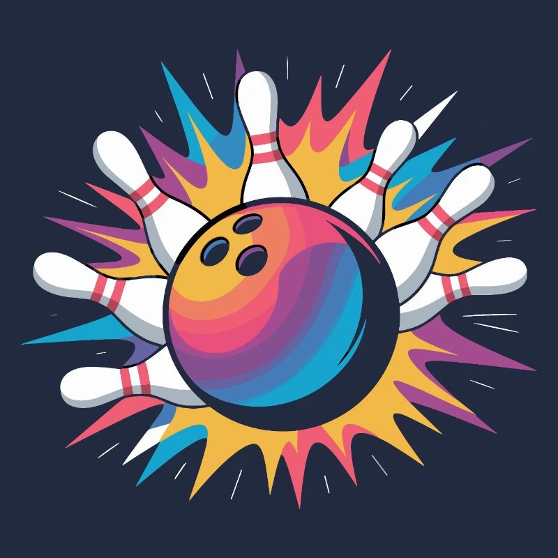 Frappe de boule de bowling avec explosion colorée et quilles