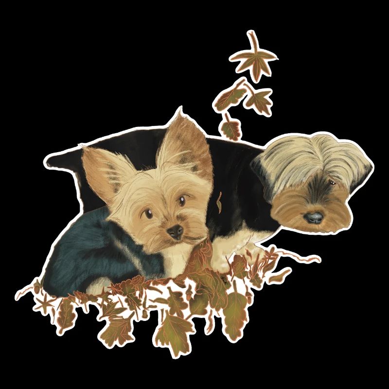 Yorkshirehunde im Herbstlaub