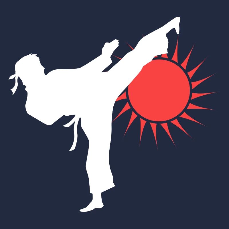 Karate Kick Silhouette mit roter Sonne