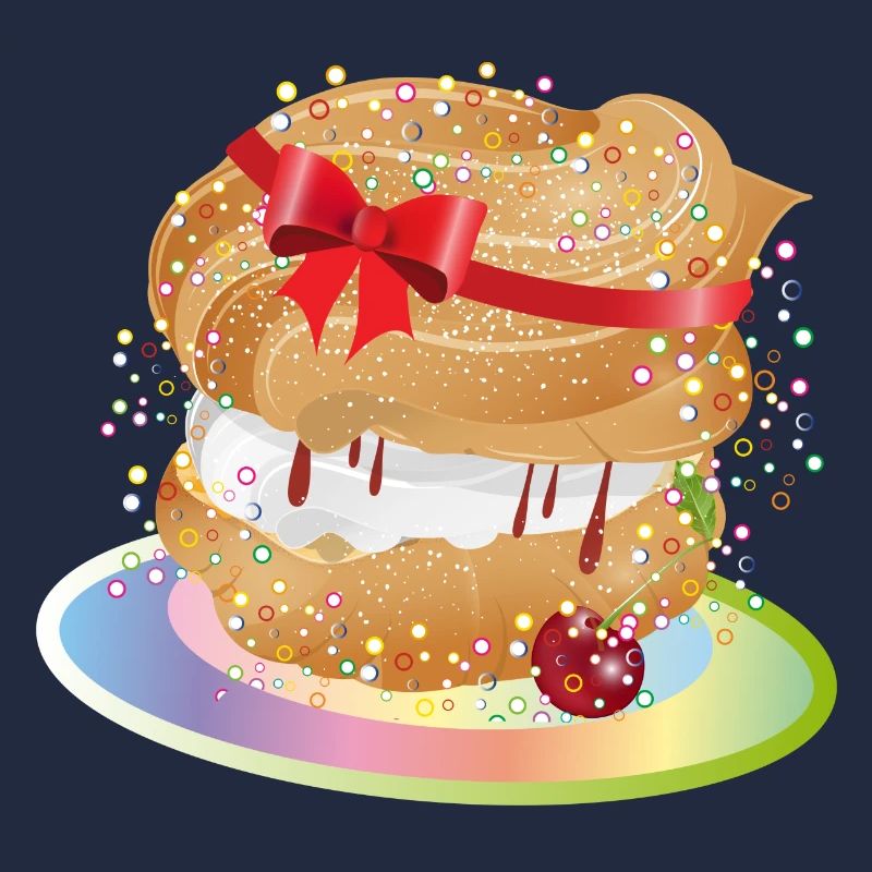 Ein gefüllter Windbeutel mit Geschenkschleife